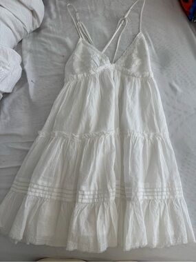Pacsun White Tiered Cotton Sundress with Lace Trim